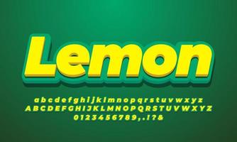 yellow lemon 3d alphabet text effect or font effect style design
