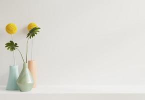 Mockup white wall with flower vase on Shelf. photo