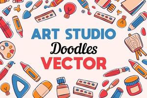 art studio doodles vector background in cartoon style