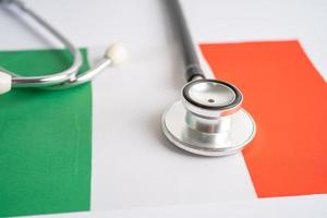 Black stethoscope on Italy flag background, Business and finance concept. photo