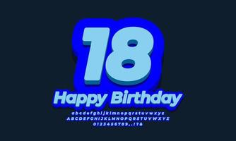 number eighteen year celebration birthday  3d  blue design vector