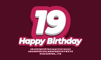 number 19 nineteen year celebration birthday  3d  red design vector