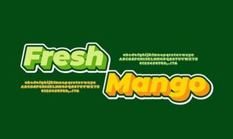 diseño de efecto de texto fresco de fruta de mango verde y naranja vector