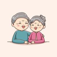 Cute happy grandparent laughing together kawaii chibi character design valentines day couple vector