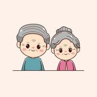 Illustration of cute happy grandparent kawaii chibi character design valentines day couple