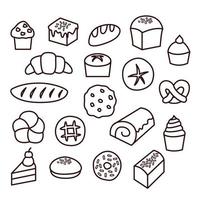 Collection of simple monochrome hand drawn elements for bakery