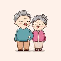 Cute happy grandparent laughing together kawaii chibi character design valentines day couple vector