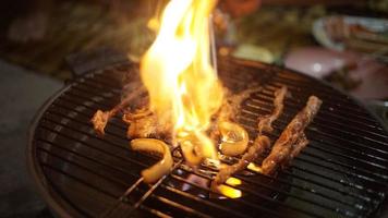 Cooking the beef in a Japanese grill style. photo