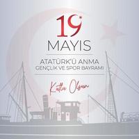 19 mayis ataturk'u anma, genclik ve spor bayrami. 19 de mayo conmemoración de ataturk, día de la juventud y el deporte. vector