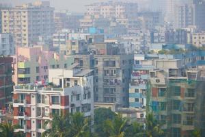 high angle view of dhaka city residential and financial buildings at sunny day photo