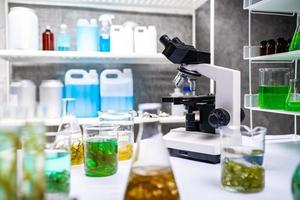 investigación de laboratorio de algas verdes, tecnología alternativa de energía de biocombustibles, concepto de biotecnología foto