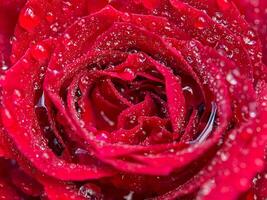 Cerca de pétalos de rosas rojas con gota de agua foto