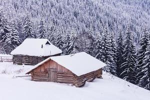 Fantastic landscape with snowy house photo