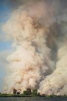 Large clouds of smoke, fire in nature. photo