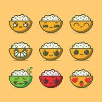 un plato de arroz colección de ilustraciones de personajes lindos vector