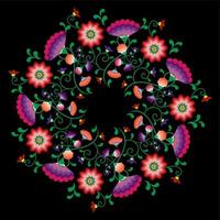 bordado mandala flores patrón popular con influencia polaca y mexicana. diseño de marco redondo floral tradicional decorativo étnico de moda, para moda, interior, papelería. vector aislado en negro