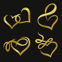 A collection of decorative frames in the shape of a gold heart ribbon. Perfect for design elements of invitation ornate frames and templates. Elegant gold love swirl decorative set. vector