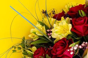 Luxurious beautiful bouquet of fresh flowers on bright background. Studio Photo