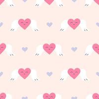 Heart with angel wings, vector seamless pattern in flat style