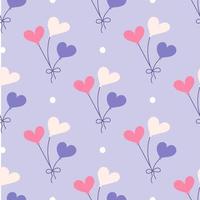 Heart shaped balloons, vector seamless pattern in flat style