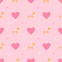 Hearts, twigs on pink background, vector seamless pattern for Valentines Day