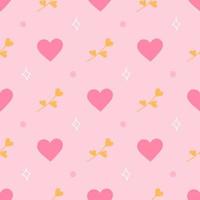 Hearts, twigs on pink background, vector seamless pattern for Valentines Day