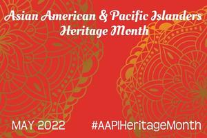 Asian American, Pacific Islanders Heritage month - celebration in USA. Vector banner with abstract mandala gradient golden symbol ornament on red background. Greeting card, banner AAPI