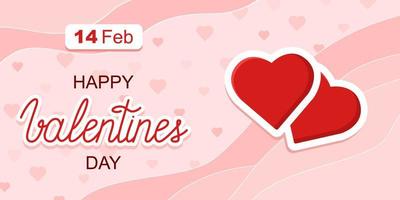 Happy Valentine's Day horizontal banner. Vector poster with lettering and heart sticker. 14 February celebration.