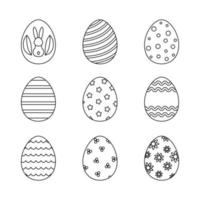 huevos de pascua de arte de línea vectorial para colorear. colección aislada de elementos de vacaciones de primavera. conjunto de divertidos huevos de dibujos animados para decoración y caza vector