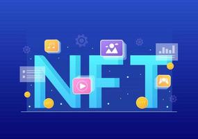 NFT Non Fungible Token Crypto Art of Converting Into Digital Network with Coin Servers for Banner or Poster in Flat Background Illustration vector