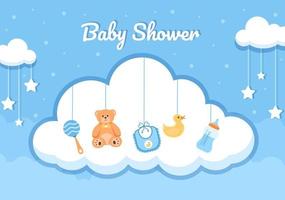 Baby Shower Little Boy or Girl with Cute Design Toys and Accessories Newborn Babies Background Illustration for Invitation and Greeting Cards vector