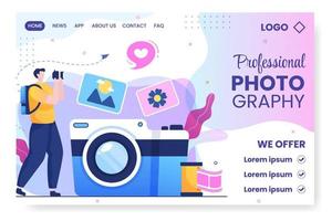 Photographer with Camera and Digital Film Equipment Landing Page Template Flat Illustration Editable of Square Background for Social Media or Web vector