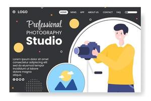 Photographer with Camera and Digital Film Equipment Landing Page Template Flat Illustration Editable of Square Background for Social Media or Web vector