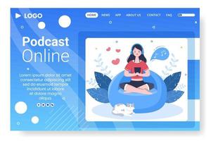 People Using Headset to Podcast Landing Page Template Flat Design Illustration Editable of Square Background for Social Media or Greeting Card vector