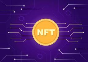 nft token no fungible crypto art de convertir en red digital con servidores de monedas para pancarta o póster en ilustración de fondo plano vector