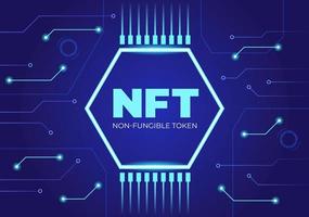 NFT Non Fungible Token Crypto Art of Converting Into Digital Network with Coin Servers for Banner or Poster in Flat Background Illustration vector