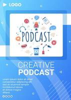 People Using Headset to Podcast Flyer Template Flat Design Illustration Editable of Square Background for Social Media or Greeting Card vector