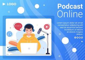 People Using Headset to Podcast Brochure Template Flat Design Illustration Editable of Square Background for Social Media or Greeting Card vector