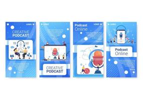 People Using Headset to Podcast Stories Template Flat Design Illustration Editable of Square Background for Social Media or Greeting Card vector