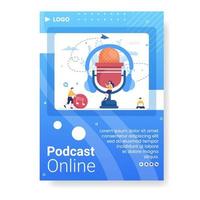 People Using Headset to Podcast Poster Template Flat Design Illustration Editable of Square Background for Social Media or Greeting Card vector