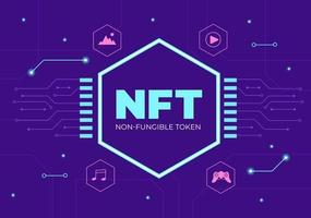 NFT Non Fungible Token Crypto Art of Converting Into Digital Network with Coin Servers for Banner or Poster in Flat Background Illustration vector