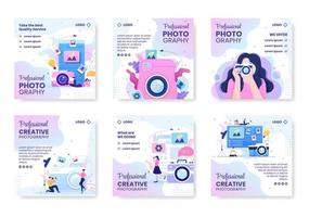 Photographer with Camera and Digital Film Equipment Post Template Flat Illustration Editable of Square Background for Social Media or Web vector