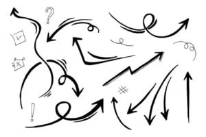 hand drawn arrow icon set. Doodle vector illustration.