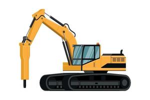 Background with yellow hammer excavator heavy machinery for construction and mining work vector