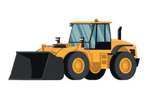 Yellow heavy machinery with front loader in 3D on white background. vector