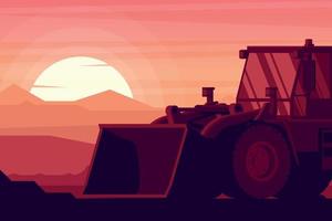 front loader in a sunset with heavy construction and mining machinery vector