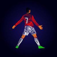 Football player figure line art. Human action on motion lines. Celebrating goal. vector