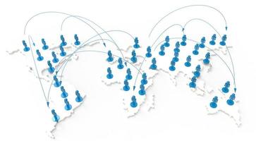 red social humana 3d en el mapa mundial foto