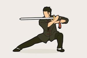 hombre con espada acción kung fu vector