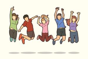 Group of Children Jumping Happy Feel Good vector